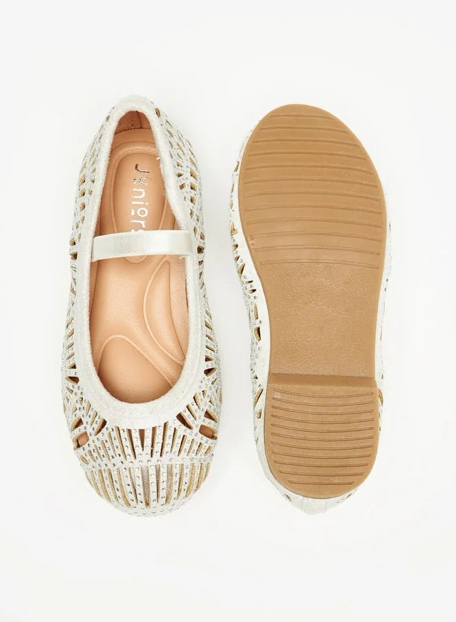JUNIORS Girls Embellished Ballerina Shoes with Elasticated Strap and Cutout Detail