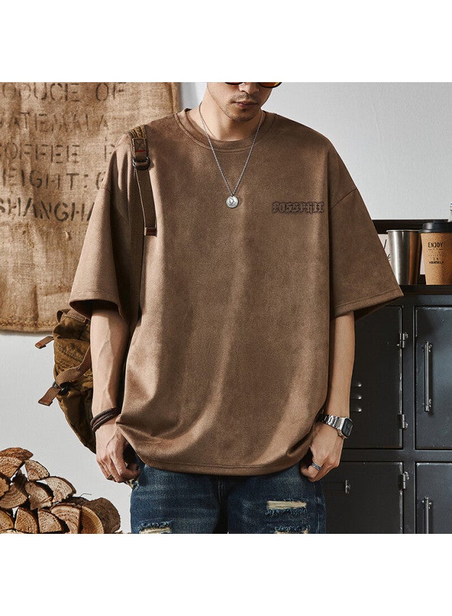 Foss Phil Short-sleeve T-shirt For Men And Women, Summer Suede American Trendy Simple Printed Undershirt, Men's Clothing Dt12 Coffee L - Image 1