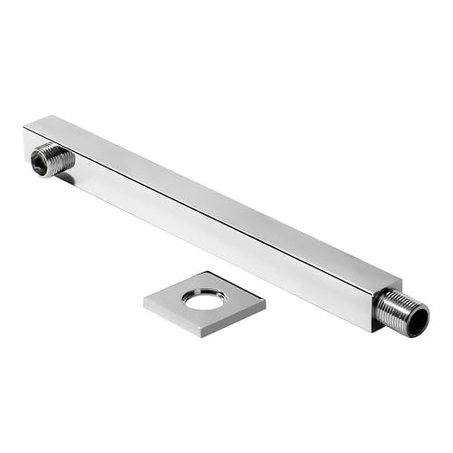 Orvos Shower arm, straight square, Premium 304 Stainless Steel grade, with salt tested chrome plating, 12 inches, for front fit showers in high end luxury bathrooms - Image 2