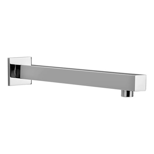 Orvos Shower arm, straight square, Premium 304 Stainless Steel grade, with salt tested chrome plating, 12 inches, for front fit showers in high end luxury bathrooms - Image 1
