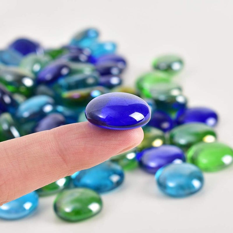 فيوسيوو Flat Glass Marbles 1lb, 100PCS Mixed Color Blue Green Glass Beads Stone for Floral Arrangements Vases Flat Bottom Gems Aquarium Pebbles Vase Filler Decor - Image 2
