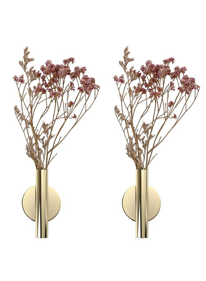 JUXYES Pack Of 2 Wall Flower Vase Tube Metal Flower Vase With Sticker Modern Dried Flower Holder Wall Decoration For Porch Home Office - Image 2