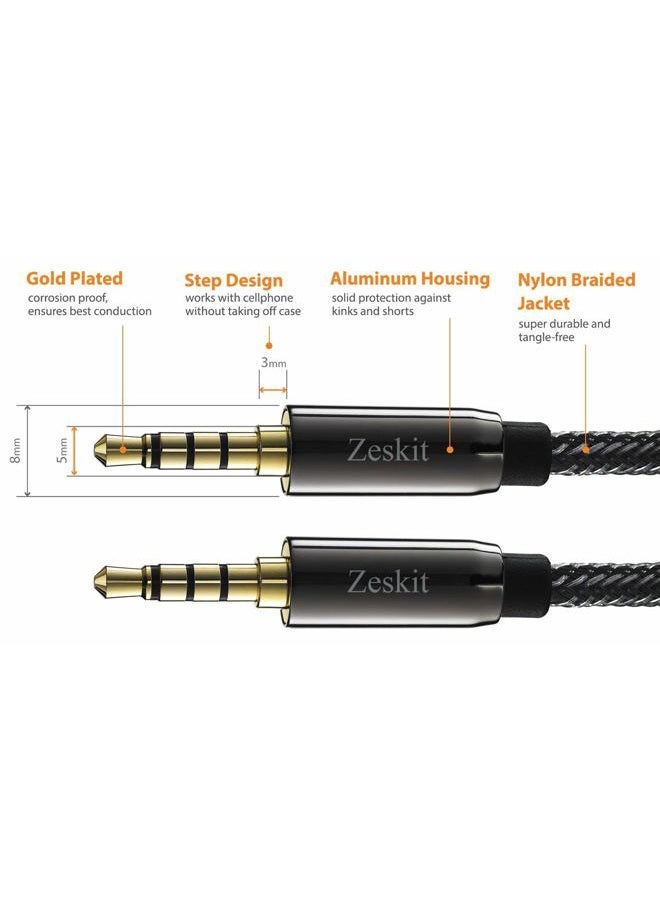 Zeskit 4ft Premium Aux Audio Cable, Nylon Braided, 3.5mm TRRS 4 Poles Plug (Male to Male) - Image 2