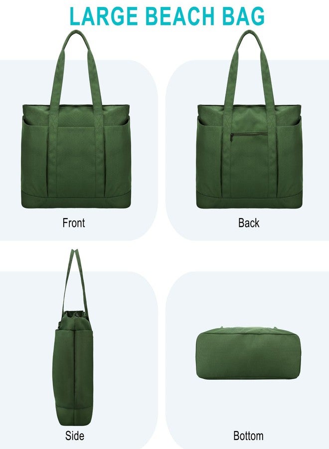 فاشي حقيبة شاطئ كبيرة جدًا من فاشي، حقيبة سفر عملية كبيرة الحجم مزودة بسحاب، مقاومة للماء والرمل، حقيبة حمام سباحة مع حقيبة مبللة لملابس السباحة، لون أخضر - Image 4