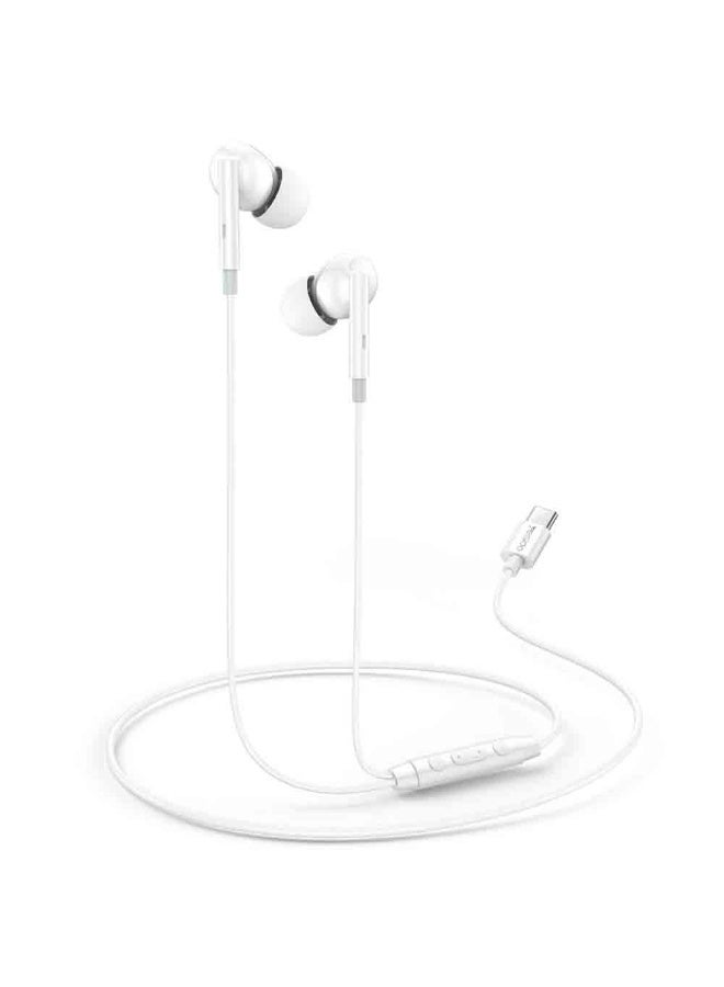 Yesido YH45 USB Type-C Wired Earphones With Heavy Bass Hi-Fi Sound Digital Decode Chip In-Line Mic & Volume Control White - Image 1