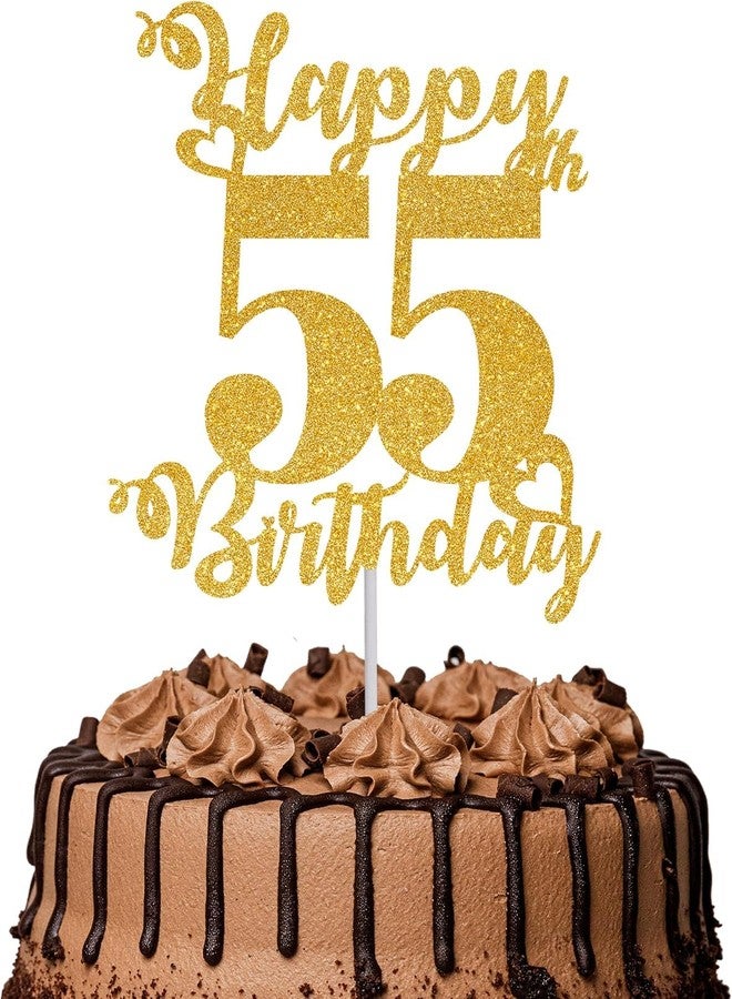 TrifleArte Happy 55th Birthday Cake Topper | Glitter Gold Cake Topper for Birthday | Reusable & Elegant Cake Décor for Girls, Boys, Adults | Pre-Assembled Cake Decoration Topper - Image 1
