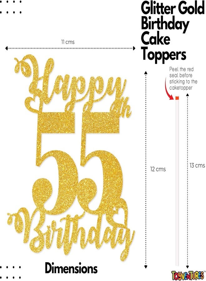 TrifleArte Happy 55th Birthday Cake Topper | Glitter Gold Cake Topper for Birthday | Reusable & Elegant Cake Décor for Girls, Boys, Adults | Pre-Assembled Cake Decoration Topper - Image 3