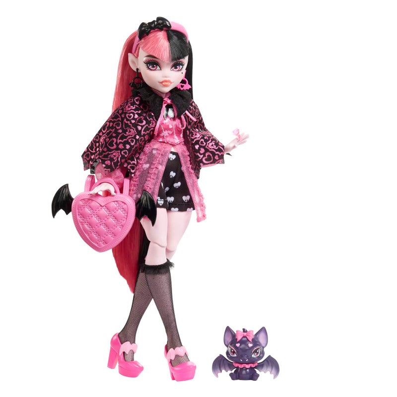Monster High Doll, Draculaura with Pink & Black Hair in Signature Look with Fashion Accessories & Pet Bat Count Fabulous - Image 1