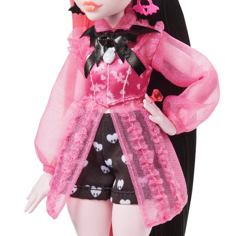 Monster High Doll, Draculaura with Pink & Black Hair in Signature Look with Fashion Accessories & Pet Bat Count Fabulous - Image 5
