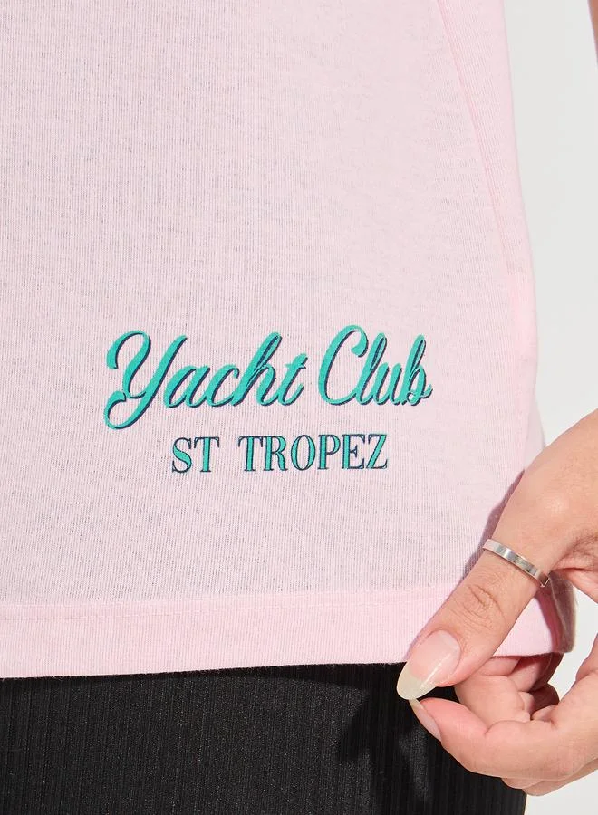 Styli Oversized Varsity Print Dropped Shoulder T-Shirt