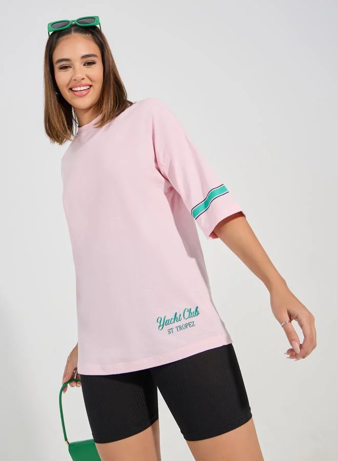Styli Oversized Varsity Print Dropped Shoulder T-Shirt