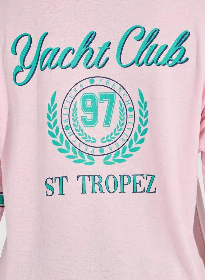 Styli Oversized Varsity Print Dropped Shoulder T-Shirt