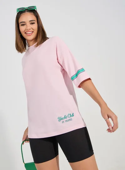 Styli Oversized Varsity Print Dropped Shoulder T-Shirt