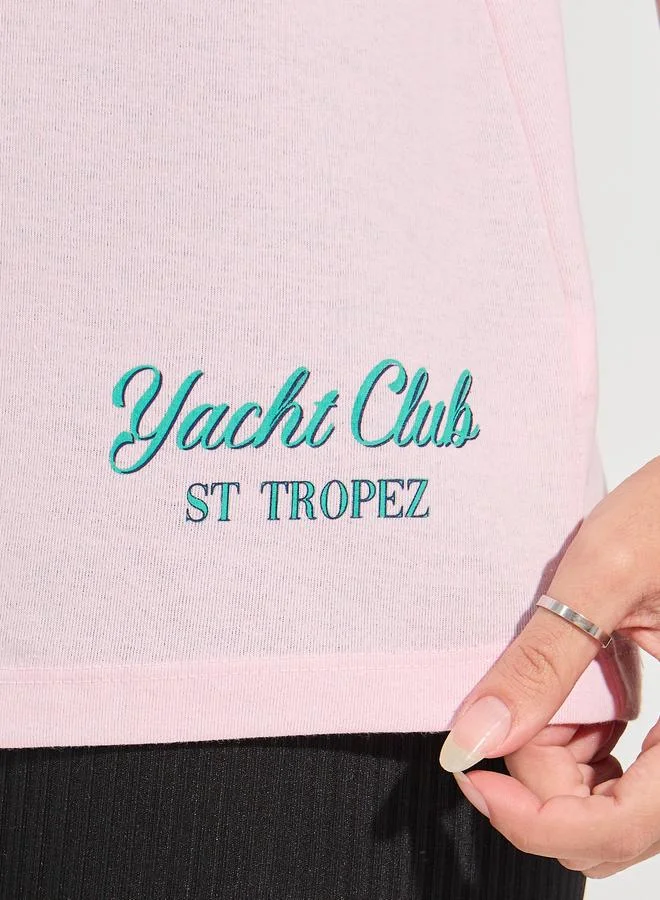 Styli Oversized Varsity Print Dropped Shoulder T-Shirt