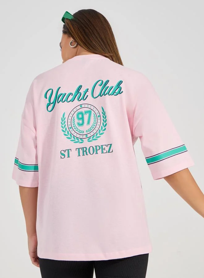 Styli Oversized Varsity Print Dropped Shoulder T-Shirt