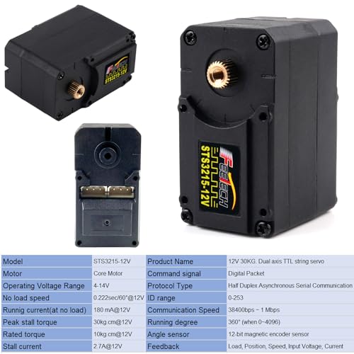 DIYmall STS3215 12V 30KG Magnetic Encoder Servo Metal Gear Dual Axis TTL Serial Bus Servo 360 Degree String Servos for Robotic Arm Smart Robot - Image 5