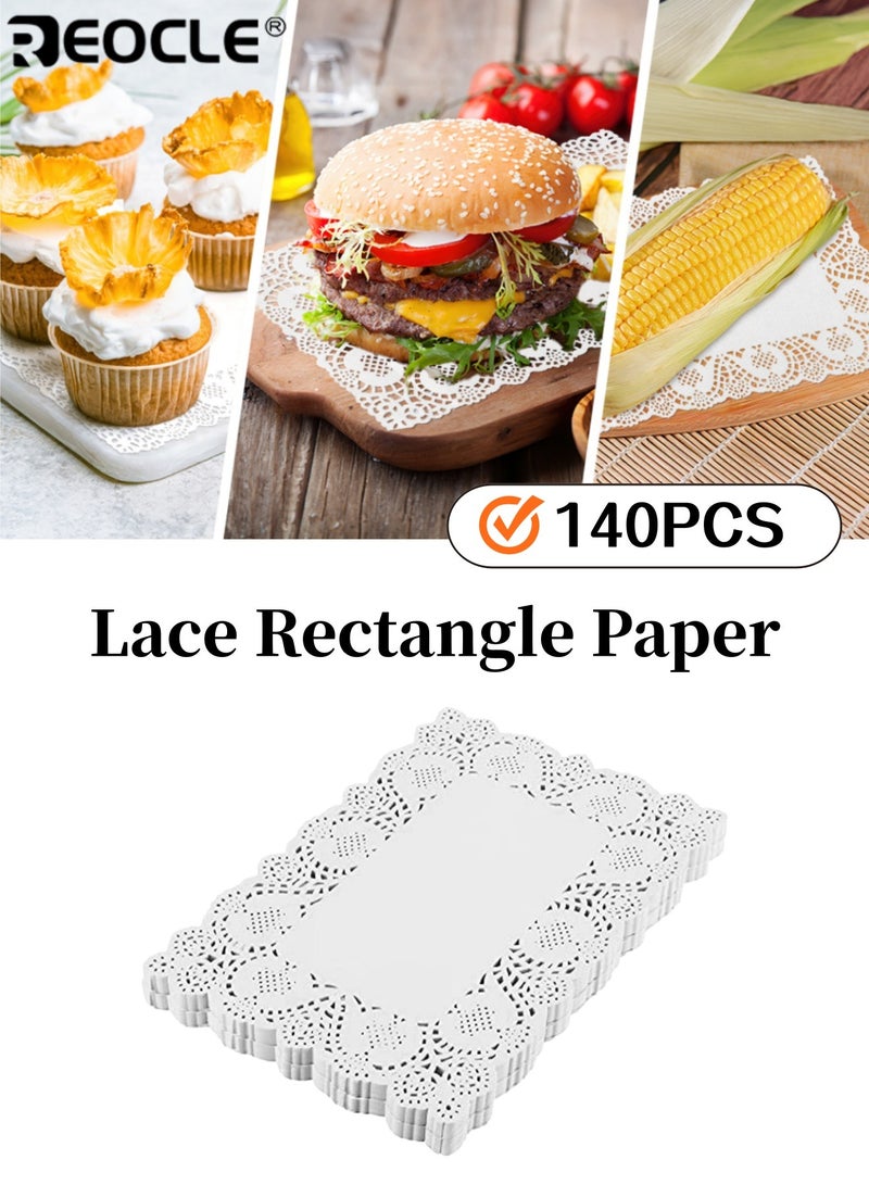ريوكل 140 قطعة من المفارش الورقية المستطيلة الدانتيل القابل للتصرف المفارش الورقية لطاولات الطعام والحرف اليدوية المفارش الورقية السائبة للكعك والحلويات وديكور الحفلات (6.5 بوصة * 9 بوصة) - Image 1