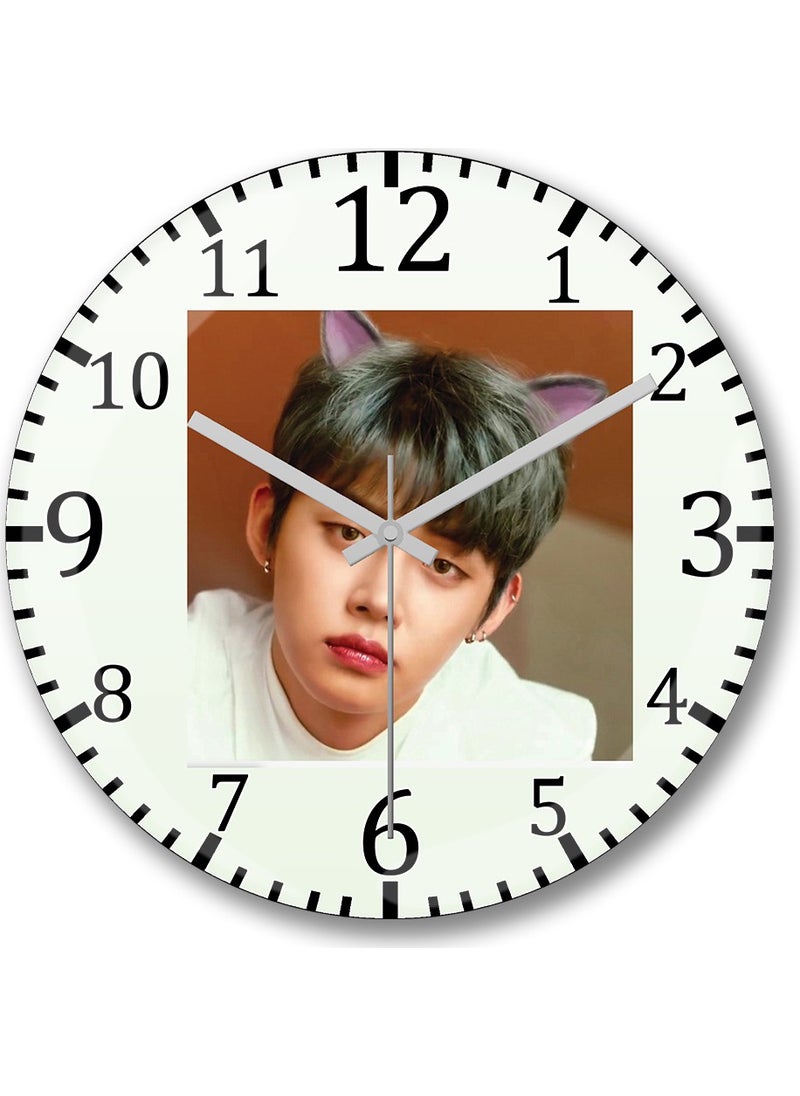 Baskı Dükkanı - Print Shop Txt Yeonjun Cat Dog Wall Clock Curved Real Glass - Image 1