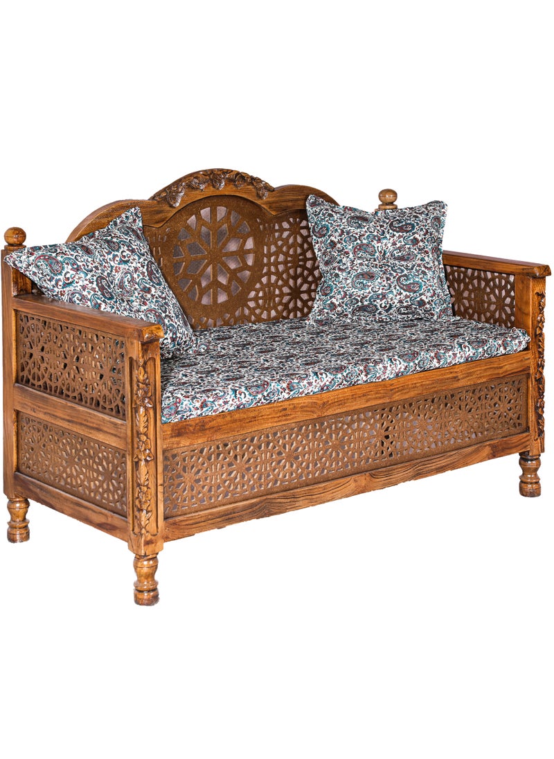 mahome Handcrafted Arabic Solid Wood Sofa – Traditional Carved Design with Cushions and mattress. sutable for living room sofa, garden furniture.(plane wood, two seater)  - Image 1