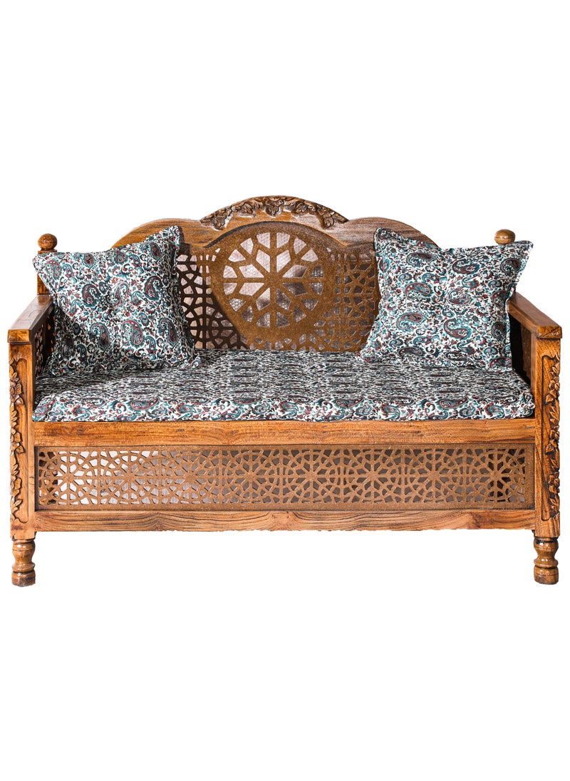 mahome Handcrafted Arabic Solid Wood Sofa – Traditional Carved Design with Cushions and mattress. sutable for living room sofa, garden furniture.(plane wood, two seater)  - Image 2