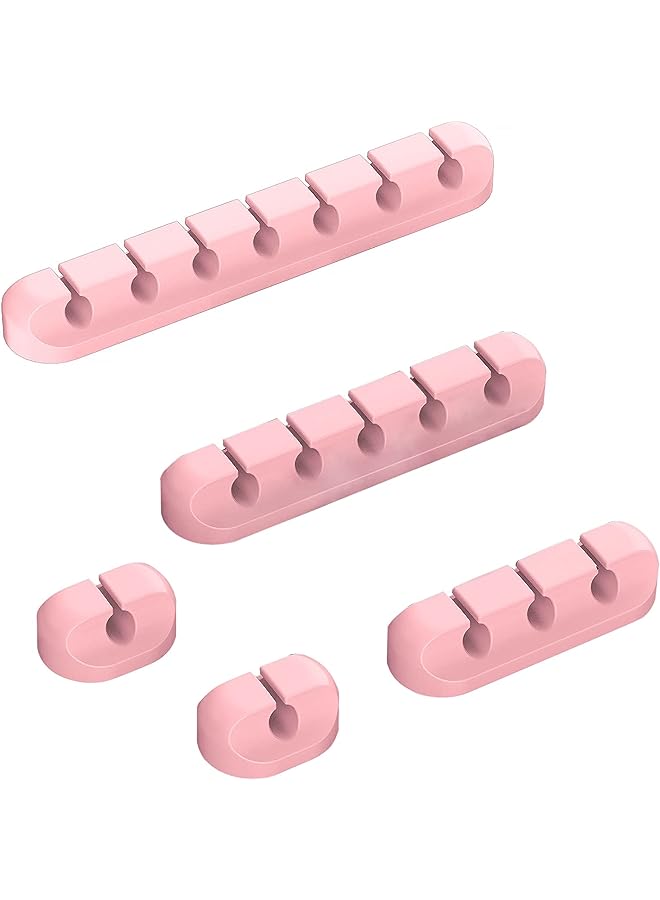 Goodern 5 Pcs Desk Accessories Cable Organizer Clips Cord Holder Self Adhesive Cable Management Cable Clips Organizer for Cord Management Cute Desk Accessories Cleans Up Wires at Home Office (Pink) - Image 1