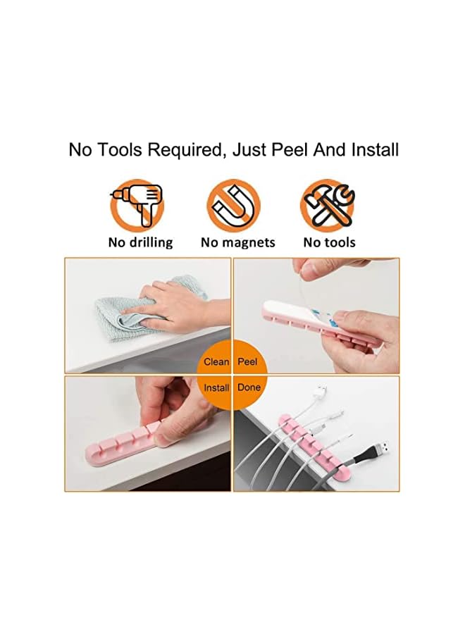 Goodern 5 Pcs Desk Accessories Cable Organizer Clips Cord Holder Self Adhesive Cable Management Cable Clips Organizer for Cord Management Cute Desk Accessories Cleans Up Wires at Home Office (Pink) - Image 5