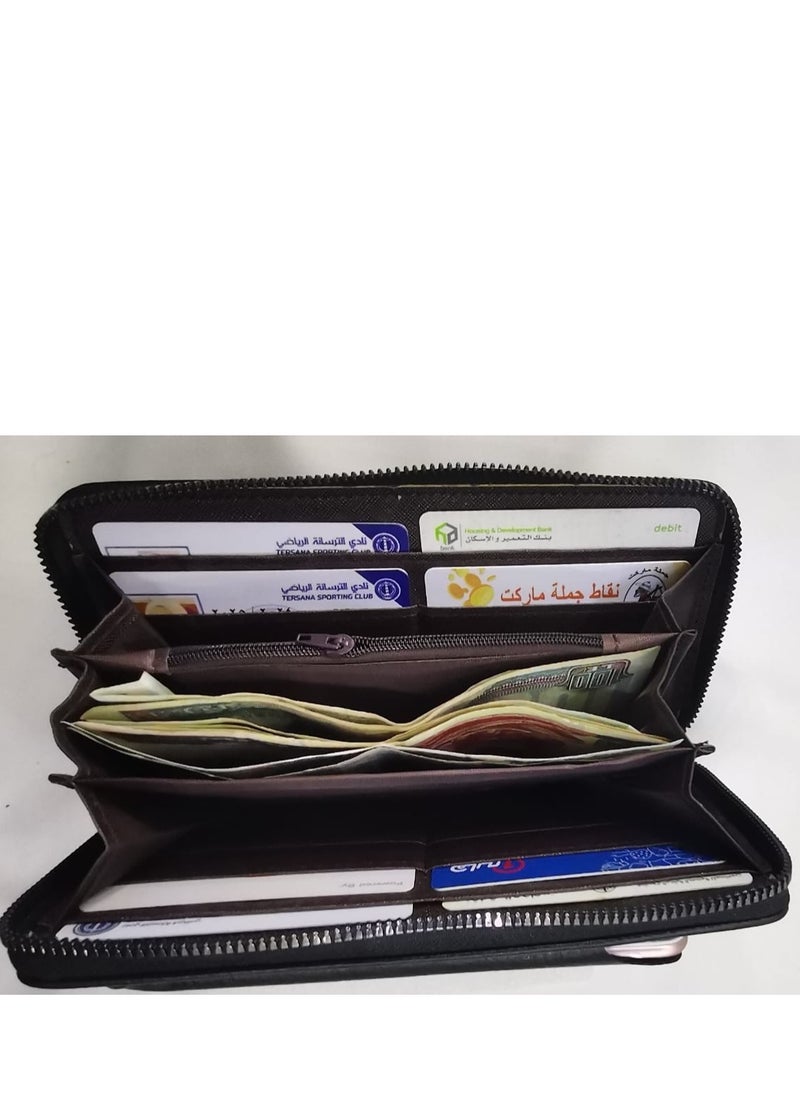"Stylish and modern hand pocket wallet made of premium faux leather with fine detailing and a spacious compartment for organizing items with ease and elegance with a mobile phone case - black"