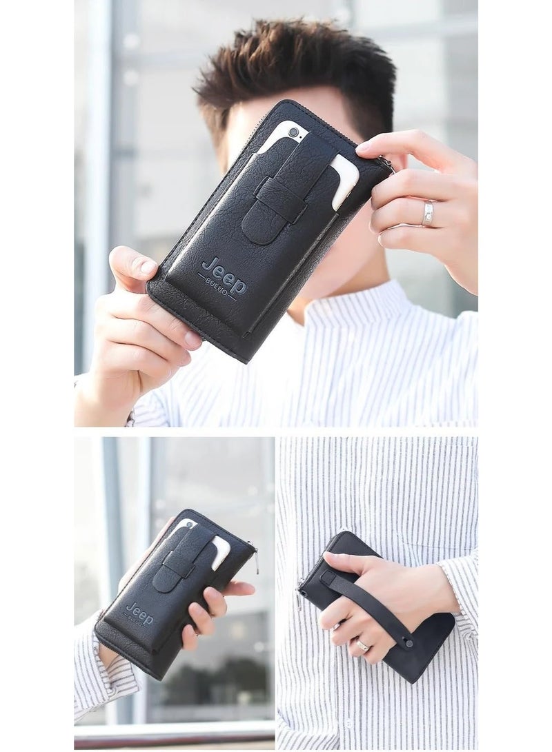 Jeep Buluo Men's multi-purpose leather wallet - for carrying mobile phone, cash and cards, black - Image 1