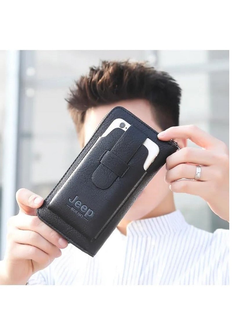 Jeep Buluo Men's multi-purpose leather wallet - for carrying mobile phone, cash and cards, black - Image 3