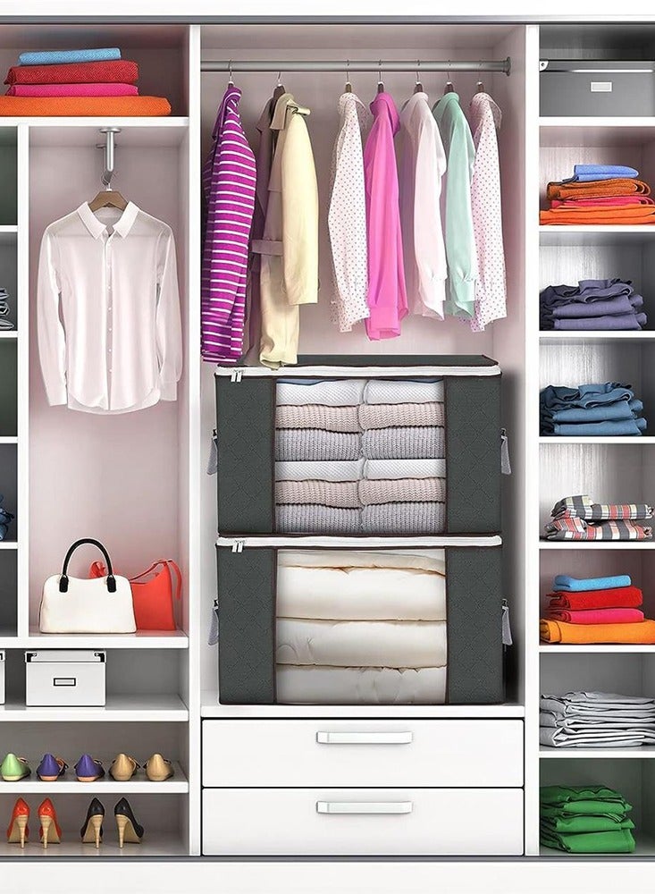 4packs Large Capacity Household Foldable Cloth Blanket Storage Bags With Lids Clear Windows Zipper Closet Quilt Bedding Organizer With Handle - Image 1