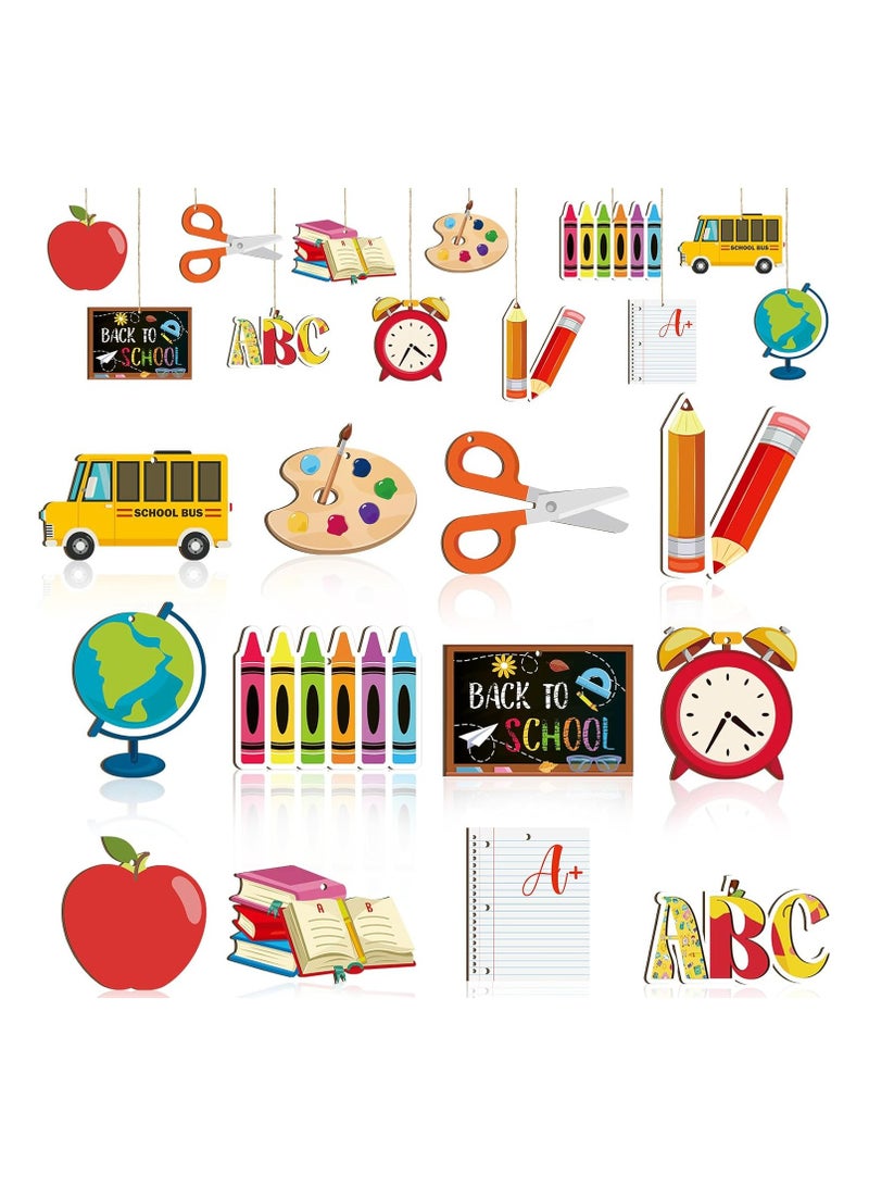 36 Pcs 2024 Back to School Ornaments Wooden Hanging Banner  Back to School Decorations Wooden Ornament Teacher Appreciation Decor Cutouts for Classroom Party Supplies