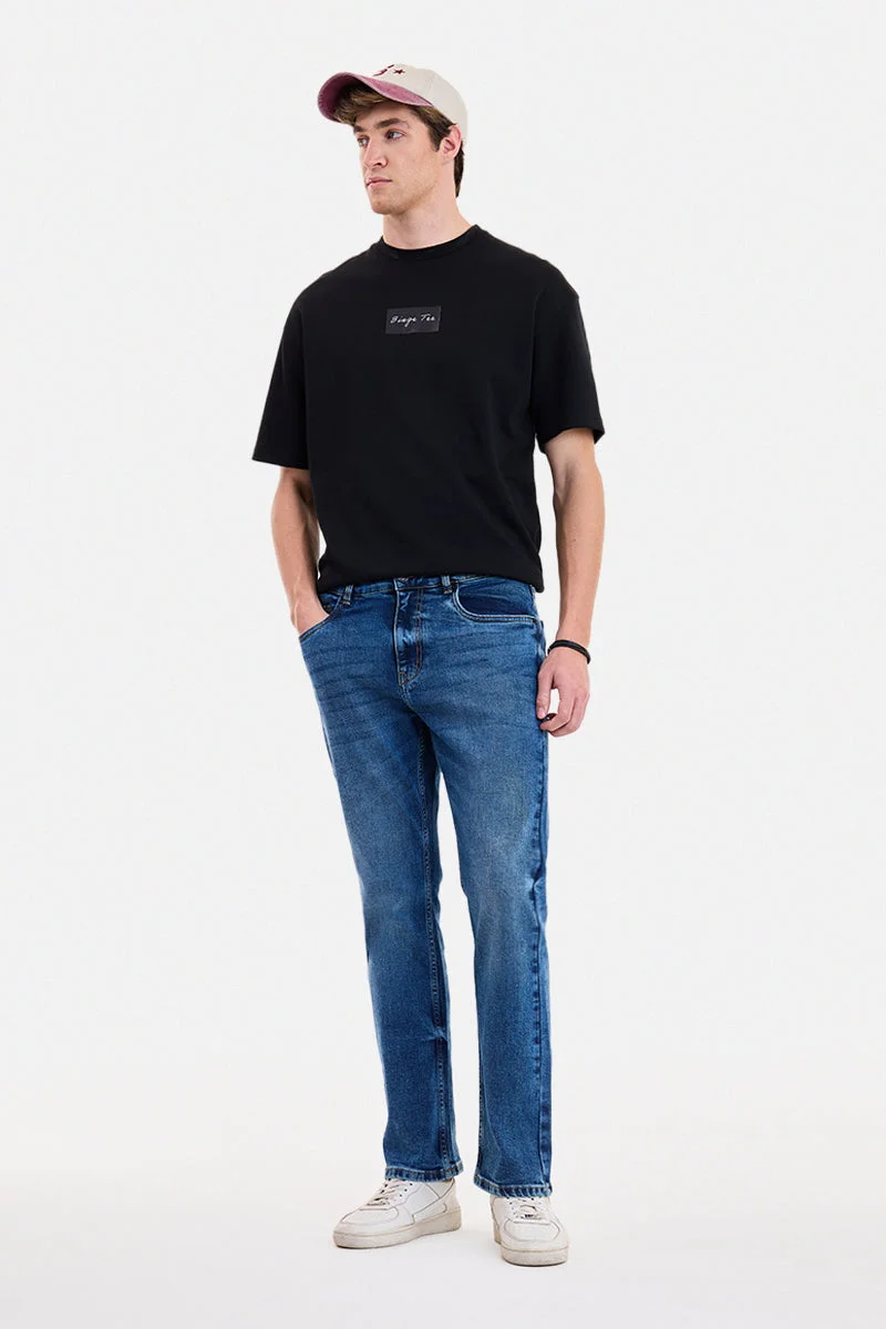 سنيتش Blue Solid Straight Fit Casual Jeans