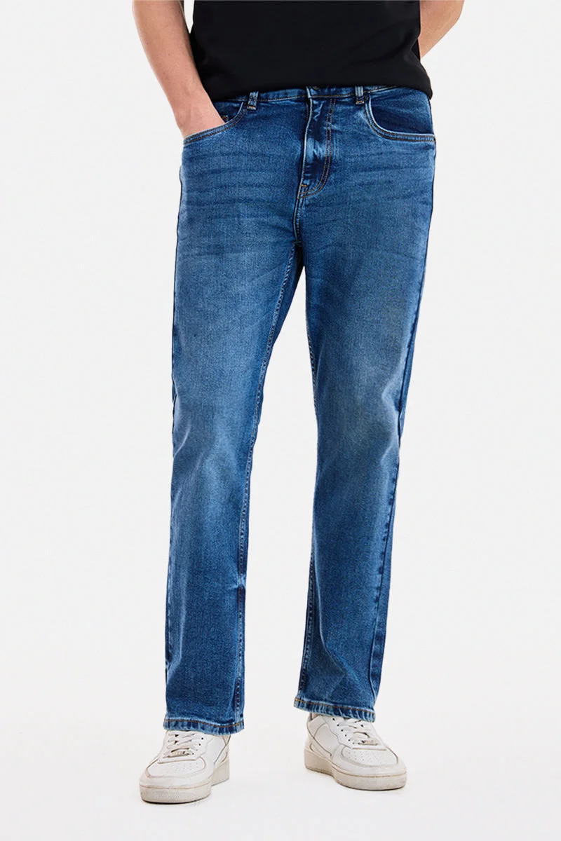 سنيتش Blue Solid Straight Fit Casual Jeans