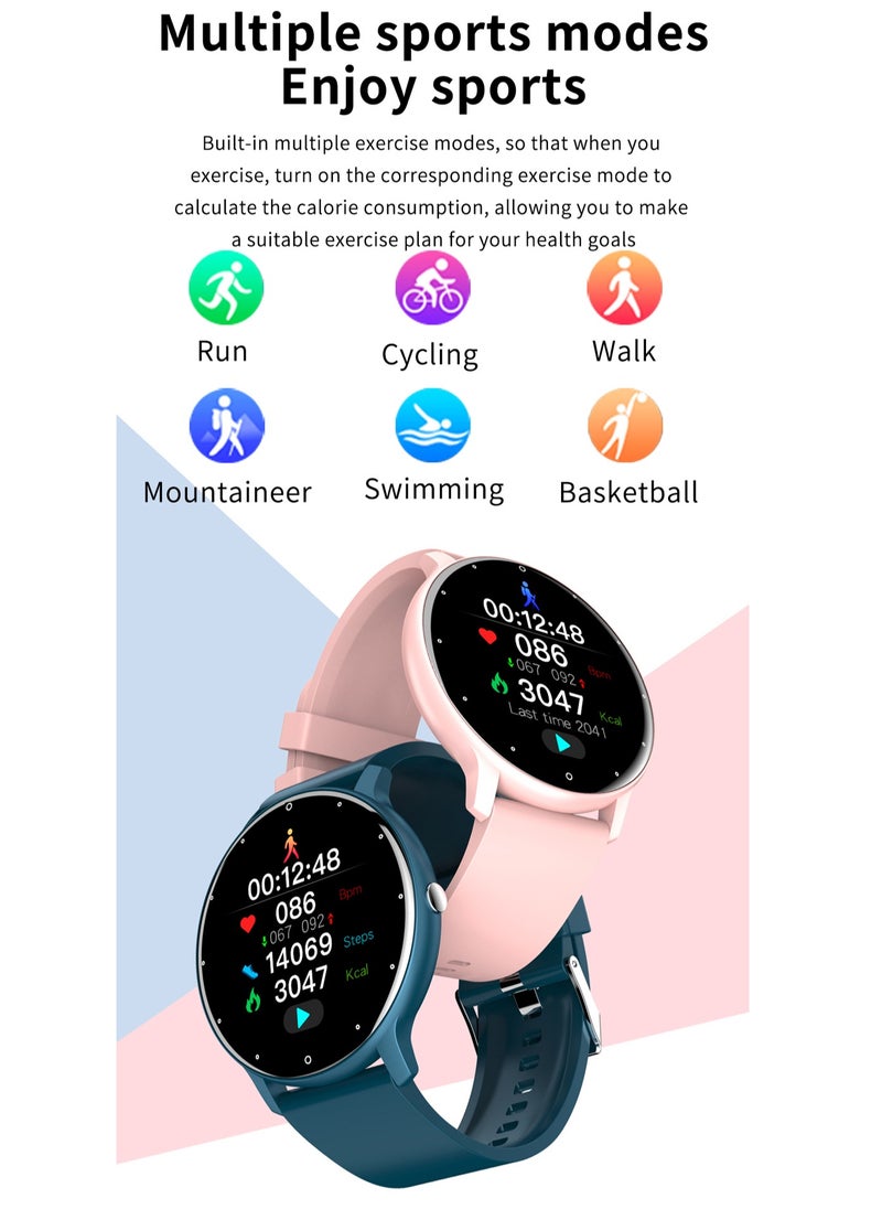 Round Bluetooth Smartwatch, 1.28 Inch Full Screen Touch, Answer/Make Calls, Message And Event Reminders, Exercise Sleep Heart Rate Monitoring, Support Multiple Languages, Android 5.0 And IOS 9.0 And Above Universal, RT ZL02 Pro Pink