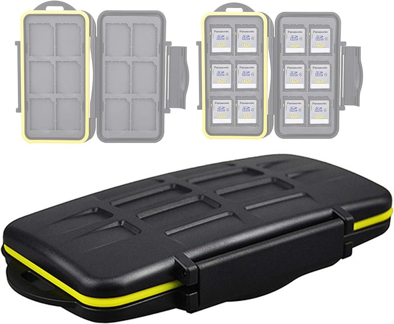 Fotasy JJC MC-SD12 Ruggard SD Card Case, Shockproof SD Card Case, Water-Resistant SD Card Case, Rubber Sealed Ergonomic Locking Easy Carrying Memory Card Case Fits 12 SD Cards - Image 1