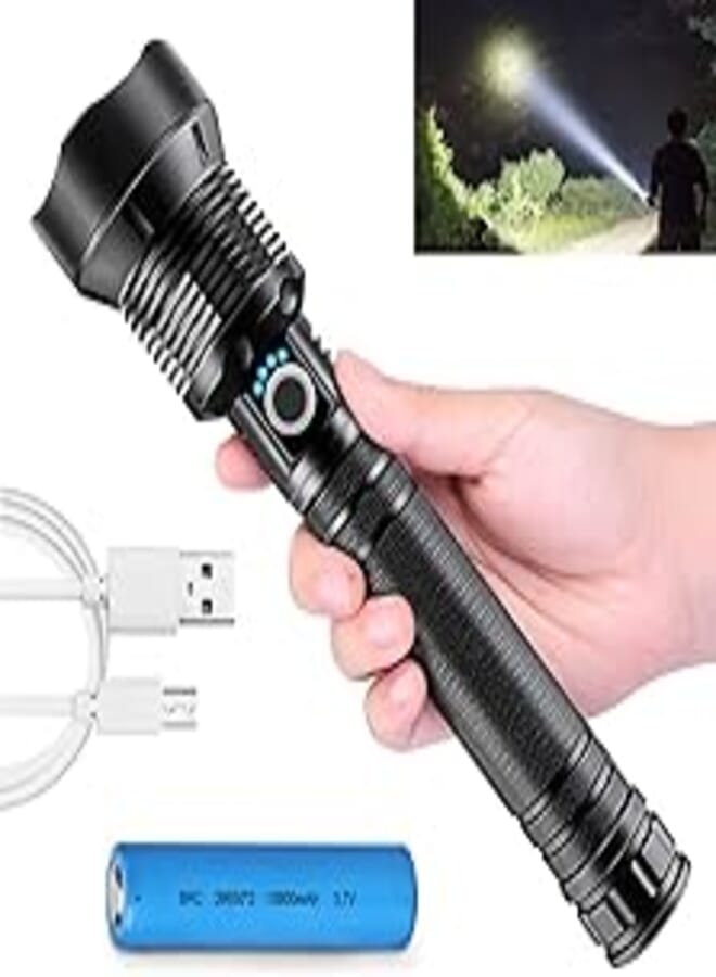 Super Bright Rechargeable LED Flashlights, 90000 Lumens XHP70.2 Tactical Flashlight, 10000mAh Parallel Battery, Zoomable&IPX5 Waterproof