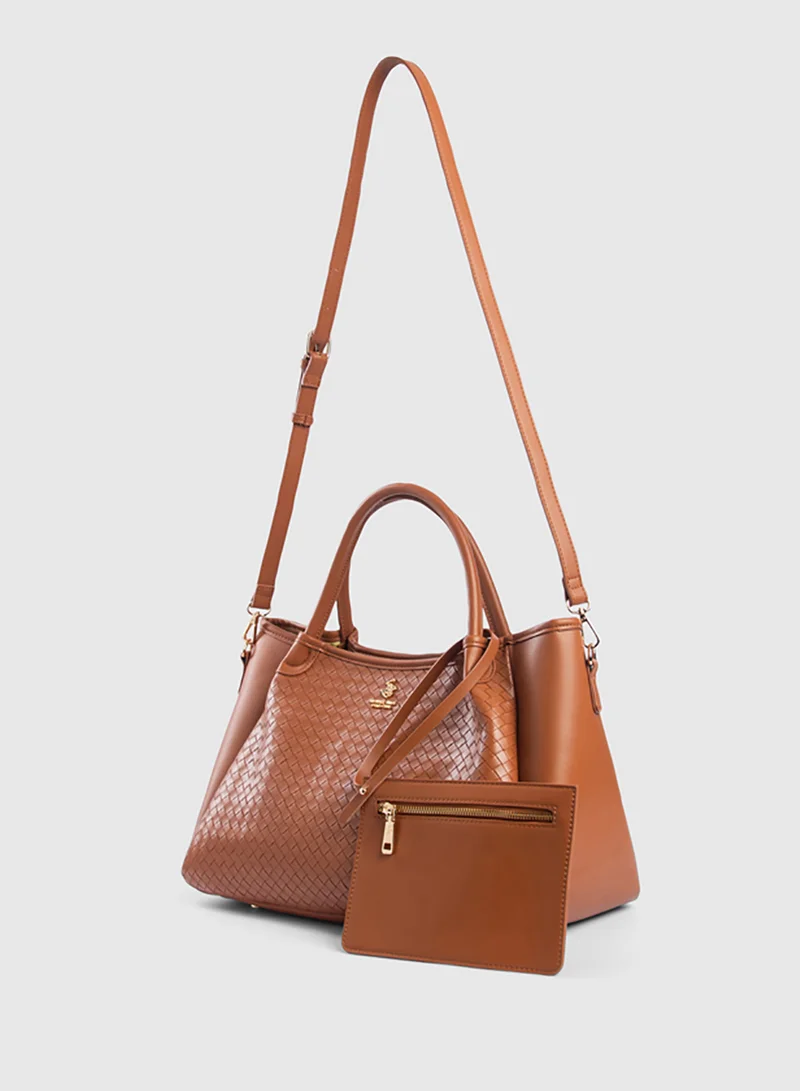 BEVERLY HILLS POLO CLUB Braided Tote Bag with Pouch