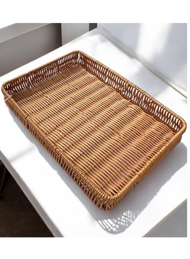 صينية مربعة من الخيزران الصناعي بني - Image 1