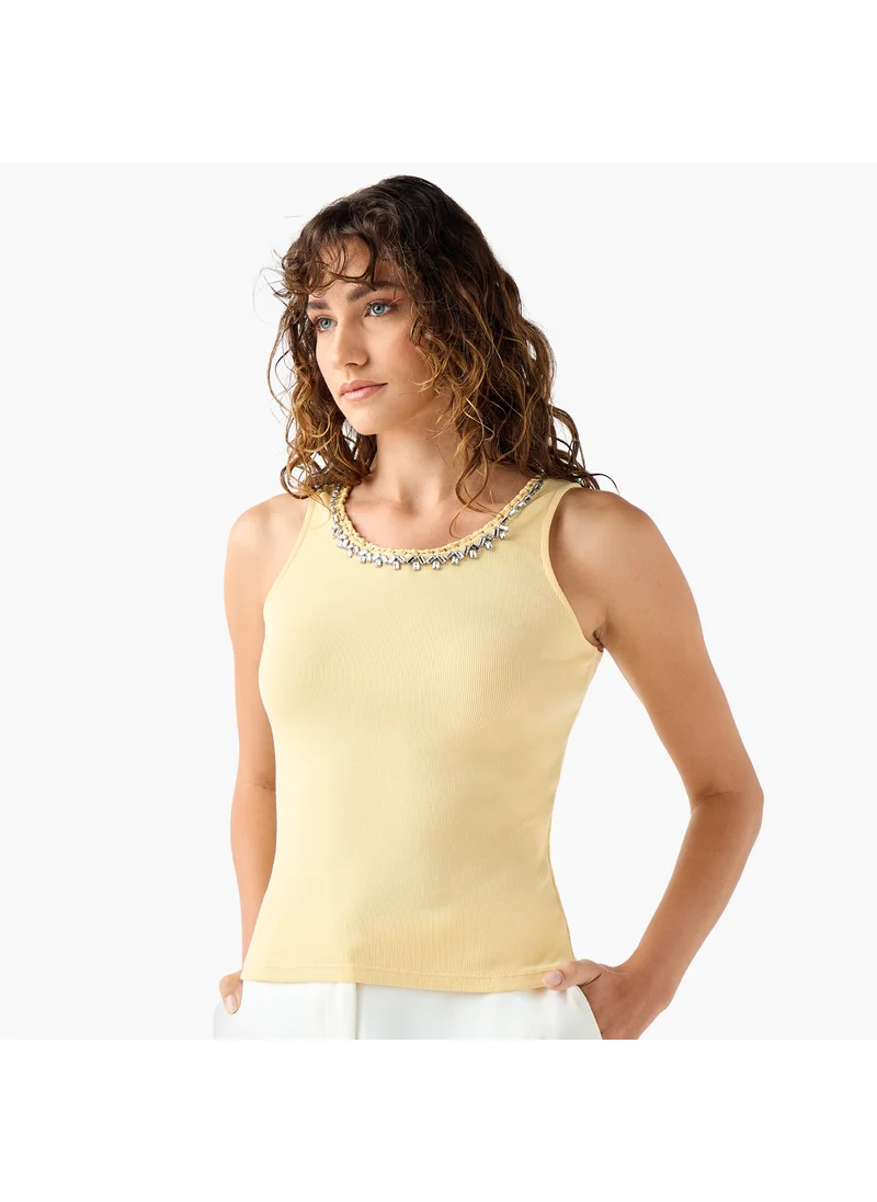 Iconic Embellished Ribbed Tank Top