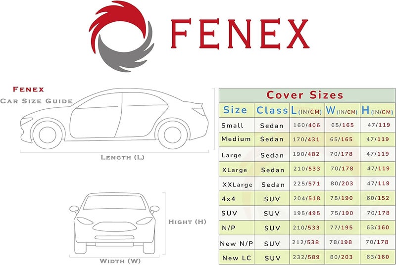 fenex Car Cover [XXLarge] – All-Weather Protection | Waterproof, UV-Resistant, Dustproof, Breathable | Indoor/Outdoor Use | Door Zipper & Mirror Pockets | Fits Sedan cars (558 × 203 × 121 cm) - Image 3