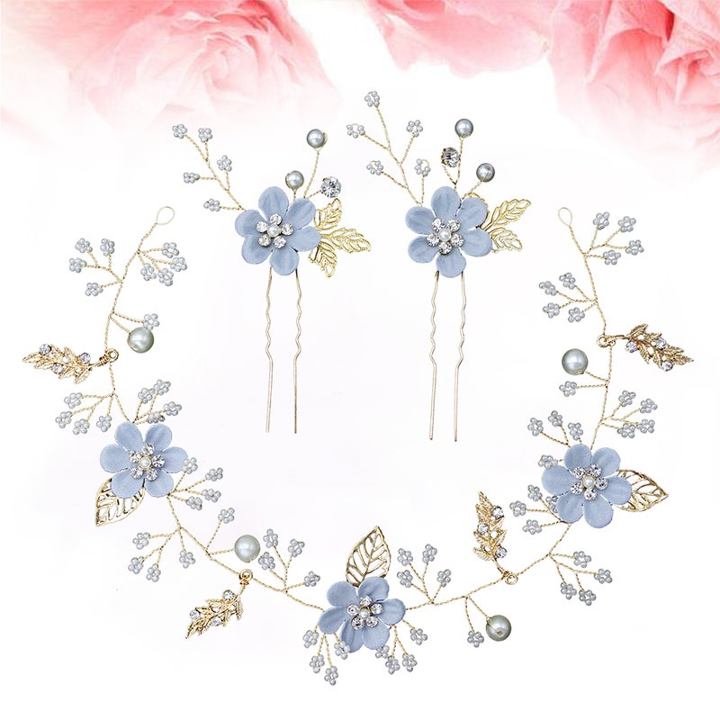 3PCS Bridal Headband Hairpins Set Headpiece U Shape Hair Pin Jewelry Set for Wedding Party ( ) - Image 1