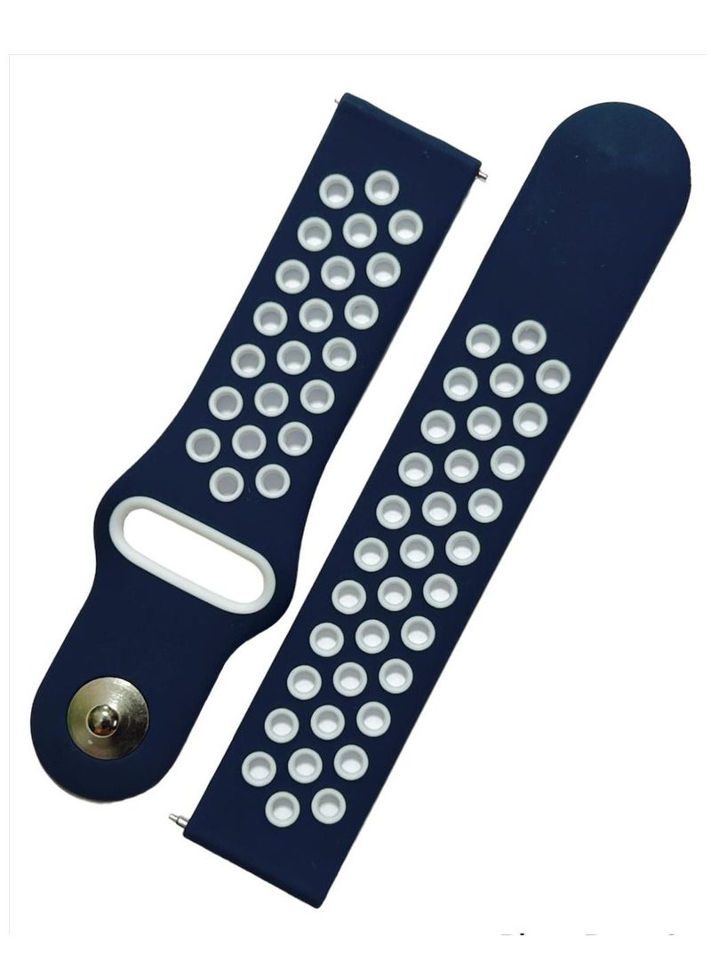 شريط ساعة رياضي من السيليكون مقاس 20 مم لـ  لساعة سامسونج جلاكسي Samsung Galaxy Watch 42mm) -ازرق/ابيض - Image 1