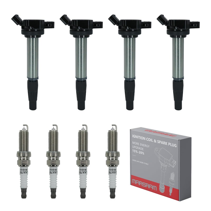 Marsram Ignition Coil Pack UF596 and Double Iridium Spark Plug 4912 Compatible with 2009-2014 Toyota Corolla Matrix 2010-2017 Prius, 2011-2016 Lexus Scion IM XD Pontiac Vibe 1.8L L4, Sets of 4, UF619 - Image 1