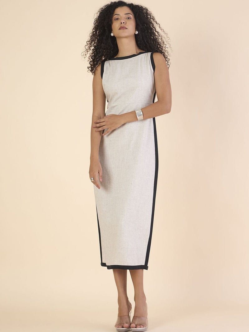 Powersutra Off White Linen Maxi Dress For Women - Image 1