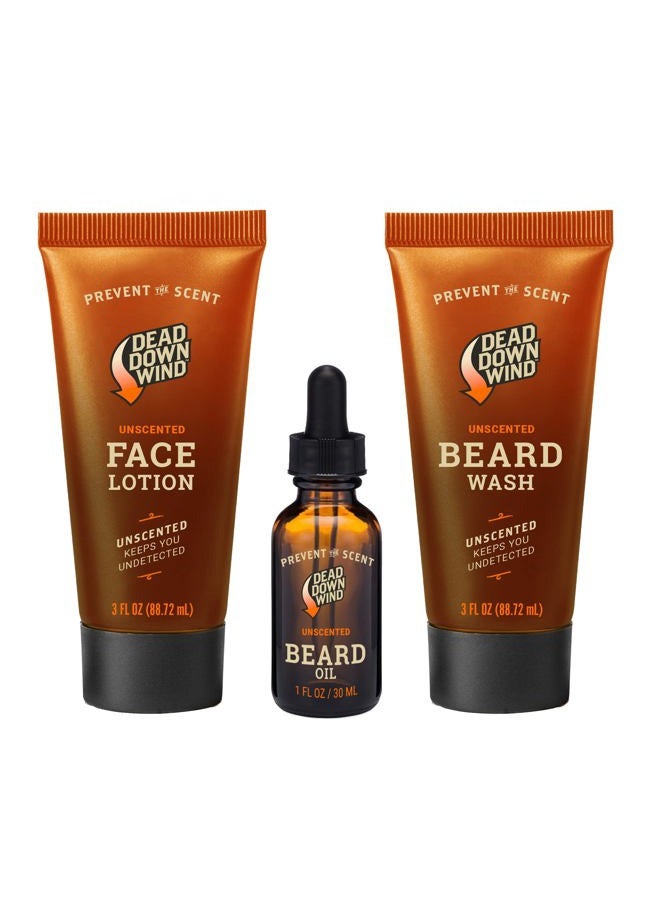 dead down wind The Woodsman Face & Beard (3-Piece Kit) - Scent Elimination Beard & Face Care - Durable Hunting Scent Eliminators - Advanced Hunting Gear - Image 1