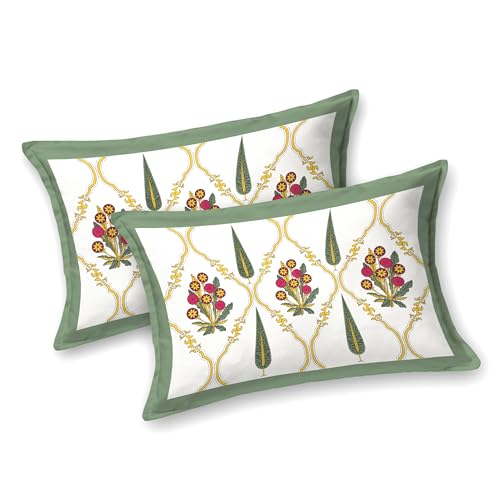 BLOCKS OF INDIA Hand Block Printed 200 TC Cotton King Size Bedsheet | Green Patti - Image 5