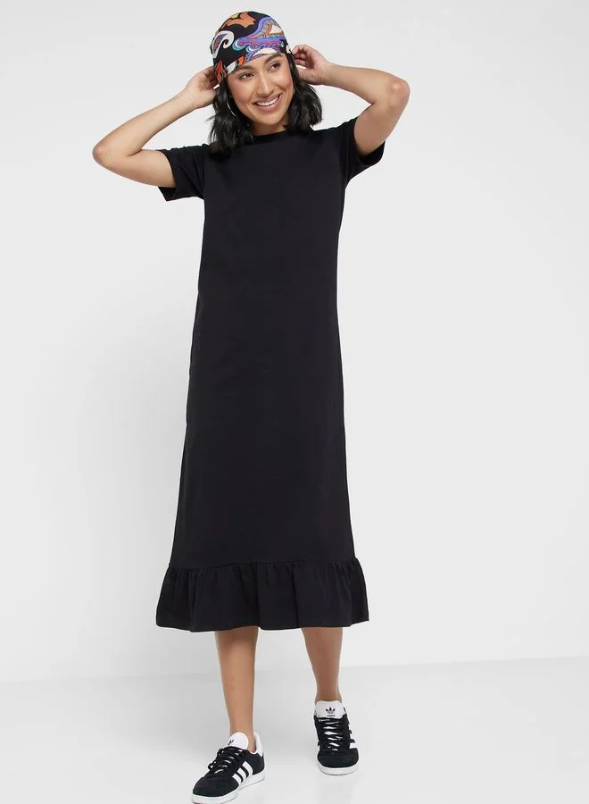 Ginger Basics Midi T-shirt Dress with Frill Hem
