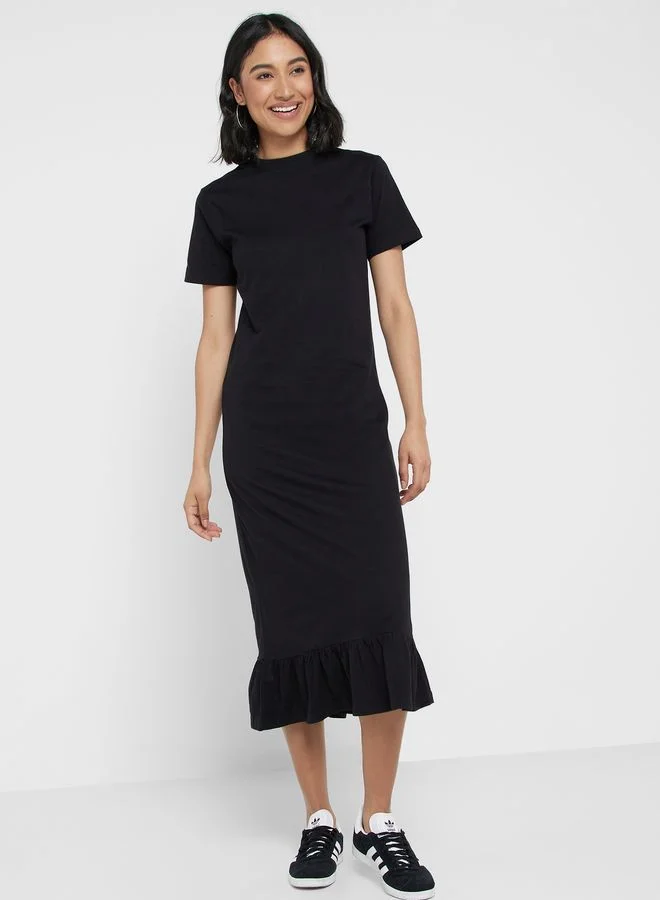 Ginger Basics Midi T-shirt Dress with Frill Hem