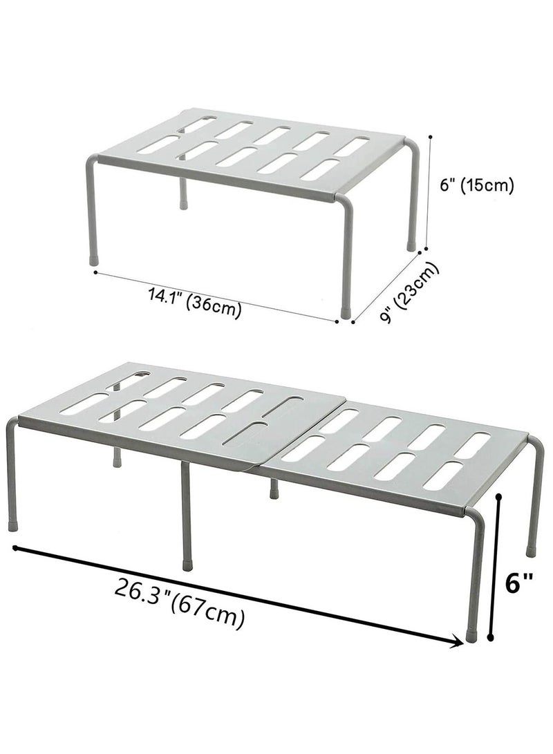 Expandable Kitchen Storage Shelf Rack Stackable Pantry Shelves Kitchen Cabinet Counter Shelf Cupboard Storage Organizer Space Saving for Tableware Seasoning - Image 2