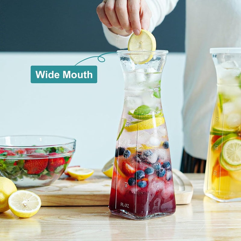 Ritayedet Glass Pitcher, 1 Liter Carafe for Mimosa Bar, 2 Pcs, Square Pitcher with Lid and Spout, Juice Container for Fridge, Cold Brew, Milk, Water Dispenser, Tea, Creamer, Sangria (3 Lids & 2 Spouts) - Image 3